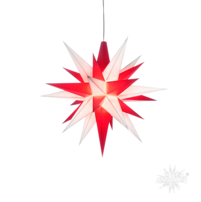 HERRNHUT Star :  Plastic, for Indoors ø ca. 13 cm,  white/red (A1e), incl. LED