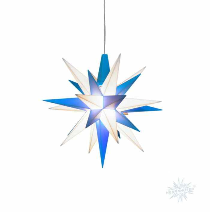 HERRNHUT Star :  Plastic, for Indoors ø ca. 13 cm,  blue/white (A1e), incl. LED